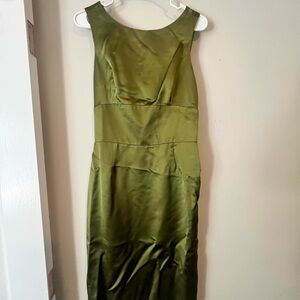 SHAN Green Satin Midi Dress